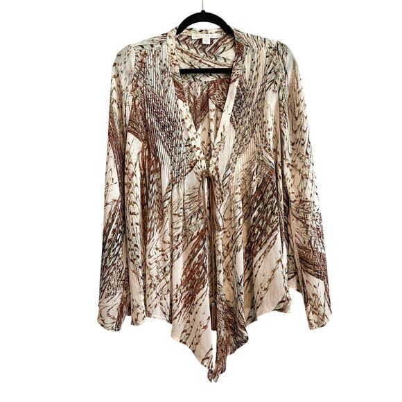 Boston Proper Boho Sheer Flare Sleeve Tie Front Multi-Color Top Size 6 - Picture 1 of 12